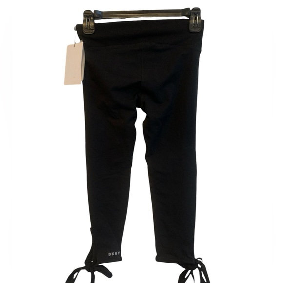 NWT designer DKNY crop stretchy black yoga gym leggings with tie - Picture 3 of 7